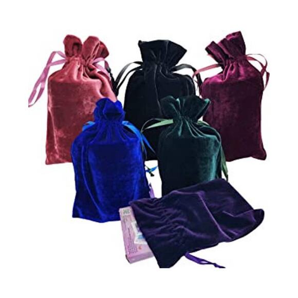 Set Of 6 Velvet Tarot Bags Size 6x9 | Oracle Card Bag | Runes Bag | Crystal Bag - Picture 1 of 10